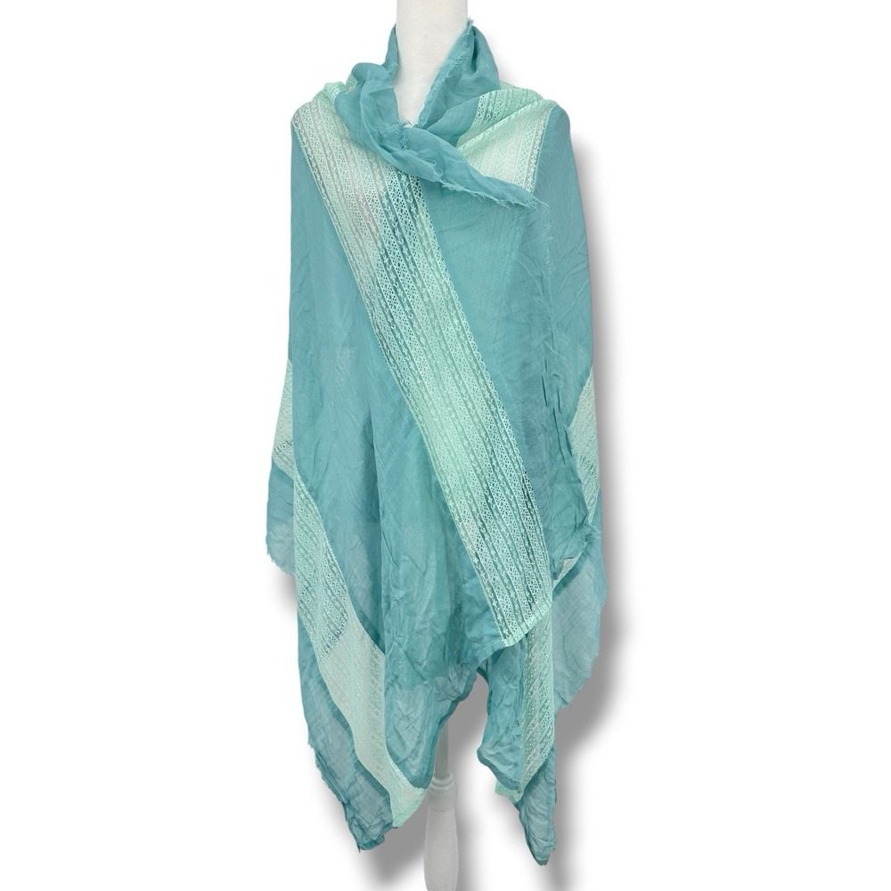 Sheer Lace Panel Scarf Shawl Wrap Aqua Blue Lightweight Boho Ethereal Fairy OS - Picture 3 of 7